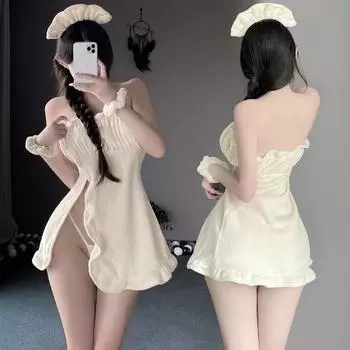 Лолита сексуальное нижнее белье ночная рубашка плюшевая милая униформа горничной очаровательная элегантность нижнее белье в стиле горничной кавайные сексуальные костюмы для косплея One Size