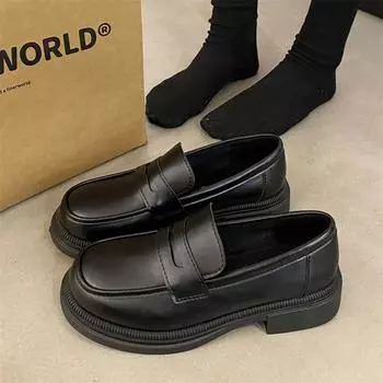 Lolita shoes women japanese student black cosplay shoes kawaii shoes Women Shallow Mouth Retro Mary Jane Shoes JK Uniform shoes 4.5 чёрный