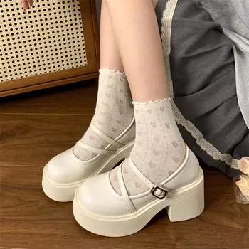 Lolita Shoes Women Japanese Style Mary Jane Shoes Women Classic buckle small leather shoes Vintage Chunky Platform Cosplay Shoes 4.5 чёрный