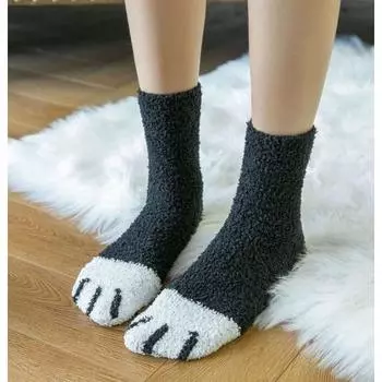 Лолита Сладкие Женские Носки с Бантиками из Кораллового Флиса Зимние Утепленные Теплые Домашние Носки для Пола Конфетного Цвета Мягкие Плюшевые Носки Носки для Сна One Size