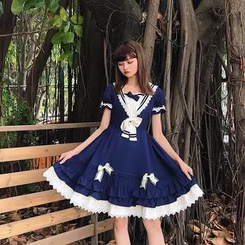 LOLITA Summer Navy Tea Party Dress - College Style Princess Attire XL