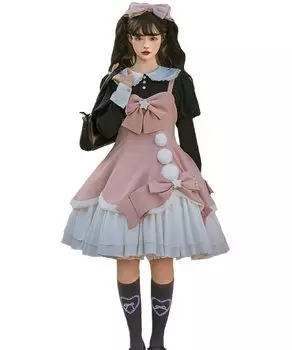 Lolita sweet loli dress with blouse Janska power shawl set x [milky time] 3-piece (pink black)