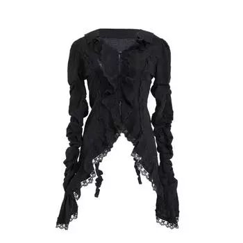Лолита Винтаж Готика Кружевные Рубашки Женщины Y2k Темные Эстетика Нестандартные Блузки Стиль Ямамото Гранж Рубашка С Расклешенными Рукавами S чёрный