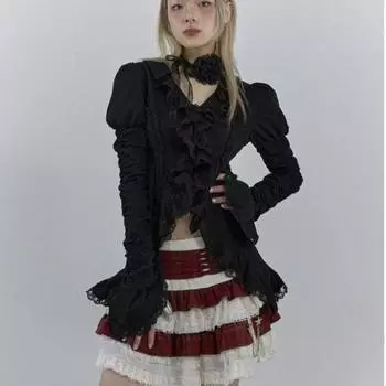 Лолита Винтаж Готика Кружевные Рубашки Женщины Y2k Темные Эстетика Нестандартные Блузки Стиль Ямамото Гранж Рубашка С Расклешенными Рукавами S бежевый