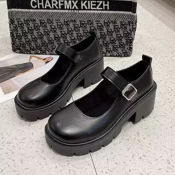 Женская обувь в стиле Лолиты, весенняя нескользящая толстая однотонная женская обувь высокого качества с круглым носком, Zapatos Para Mujeres 35