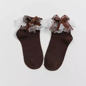 Лолита Женские Харадзюку Ретро Кружевные Короткие Носки до Щиколотки JK С Оборками Хлопок Принцесса Девочки Мягкие Свадебные Танцевальные Белые Черные Розовые One Size