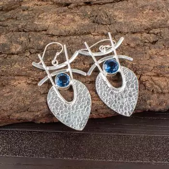 London Blue Topaz Gemstone 925 Sterling Silver Jewelry Handmade Earrings 1.78 EE-64-2