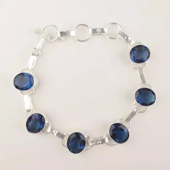 London Blue Topaz Gemstone 925 Sterling Silver Jewelry Handmade Boho Bracelet RB-6-17