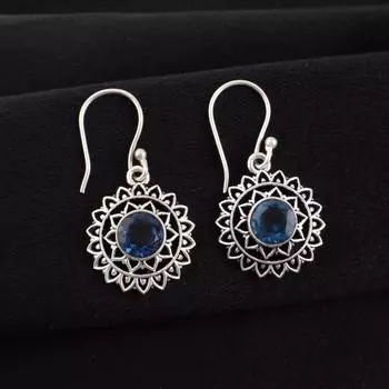 London Blue Topaz Gemstone 925 Sterling Silver Jewelry Drop/Dangle Earrings1.57 CE-19-2