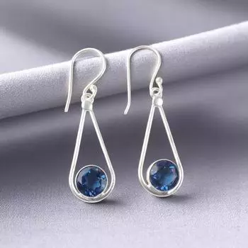 London Blue Topaz Gemstone 925 Sterling Silver Jewelry Handmade Earrings 1.76 EE-126-10