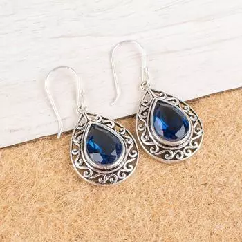 London Blue Topaz Gemstone 925 Sterling Silver Jewelry Handmade Earrings 1.72 CE-4-5
