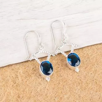 London Blue Topaz Gemstone 925 Sterling Silver Jewelry Drop/Dangle Earrings1.50 EE-51-5