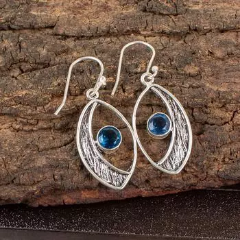 London Blue Topaz Gemstone 925 Sterling Silver Jewelry Drop/Dangle Earrings1.60 EE-61-10