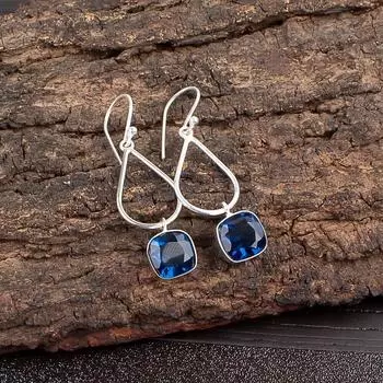 London Blue Topaz Gemstone 925 Sterling Silver Handmade Jewelry Earrings 1.90 EE-7-8