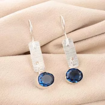 London Blue Topaz Gemstone 925 Sterling Silver Jewelry Handmade Earrings 1.9 EE-168-4