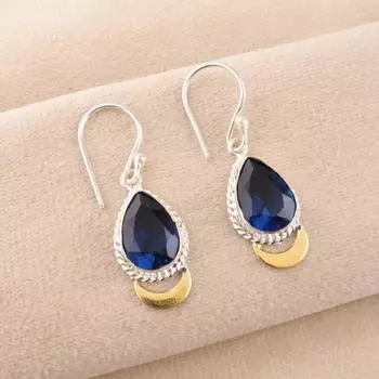 London Blue Topaz Gemstone 925 Sterling Silver Jewelry Handcrafted Earrings 1.5 EE-162-13