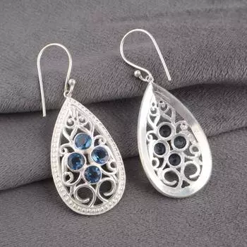 London Blue Topaz Gemstone 925 Sterling Silver Handmade Jewelry Earrings 2.25 CE-17-3