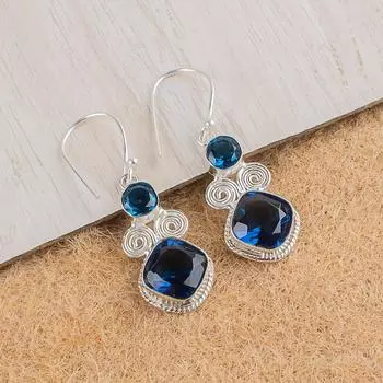 London Blue Topaz Gemstone 925 Sterling Silver Handmade Jewelry Earrings 1.12 EE-69-3