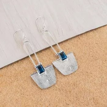 London Blue Topaz Gemstone 925 Sterling Silver Handcrafted Jewelry Earrings 2.2 EE-68-1
