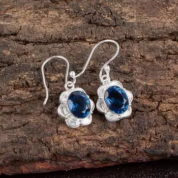 London Blue Topaz Gemstone 925 Sterling Silver Jewelry Handmade Earrings 1.30 EE-11-7