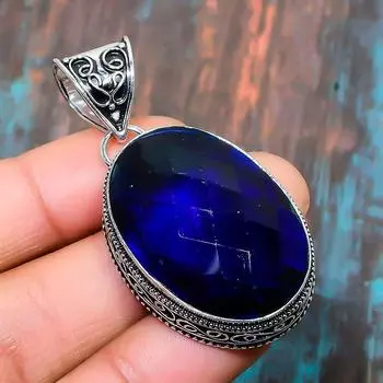London Blue Topaz Gemstone 925 Sterling Silver Handmade Amazing Jewelry Pendant 2.05 Inches синий
