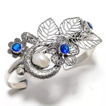 London Blue Topaz Gemstone 925 Sterling Silver Cuff Bangle Adjustable m1v15