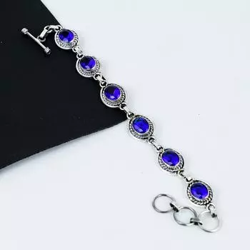 London Blue Topaz Gemstone Handmade 925 Sterling Silver Bracelet, London Blue Topaz Bracelet For Wife , Unisex Bracelet, Gift For Mom 8 синий