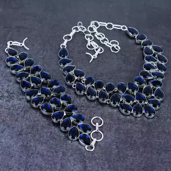 London Blue Topaz Gemstone Handmade 925 Sterling Silver Jewelry Set v6V75