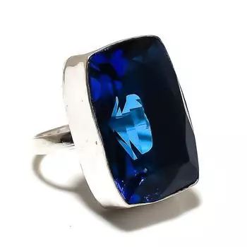 London Blue Topaz Gemstone Handmade 925 Sterling Silver Ring Size 10 p9y35