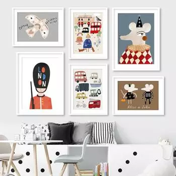 Лондонский автобус Queen Car Peace Dove Mouse Bat Wall Art Холст Картина Плакаты на скандинавскую тему и принты Настенные картины Декор для детской комнаты без рамки 21*30cm No Frame