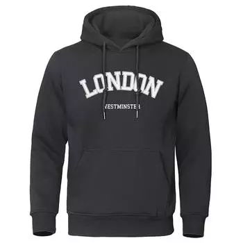 London Westminster Street Letter Printing Мужская одежда Мягкая флисовая толстовка с капюшоном Осенние толстовки с капюшоном Спортивные толстовки с капюшоном S
