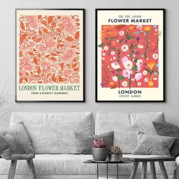 Лондонский цветочный рынок Винтажное ботаническое настенное искусство Картина на холсте Скандинавские постеры и принты Настенные картины для декора гостиной 21x30cm No Framed