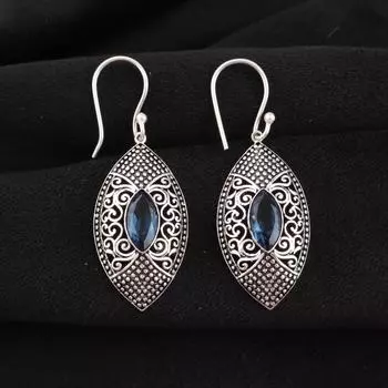 Лондонский голубой топаз Драгоценный камень 925 Стерлинговое серебро Ювелирные изделия Висячие серьги 2,15 CE-20-9