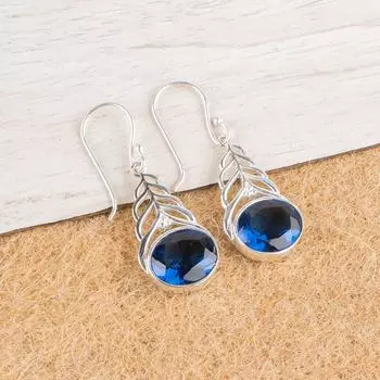 Лондонский голубой топаз Драгоценный камень 925 Стерлинговое серебро Ювелирные изделия Серьги-капли/подвески 1,64 CE-1-3