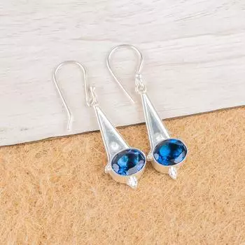 Лондонский голубой топаз Драгоценный камень 925 Стерлинговое серебро Ювелирные изделия Серьги-капли/висюльки 1.80 EE-50-5