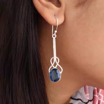 Лондонский голубой топаз драгоценный камень 925 стерлинговое серебро ювелирные изделия ручной работы серьги 1,76 EE-171-9