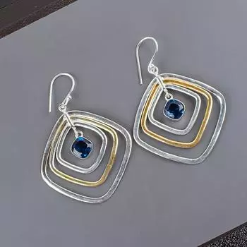 Лондонский голубой топаз Драгоценный камень 925 Стерлинговое серебро Ювелирные изделия ручной работы Серьги 2.44 EE-70-10