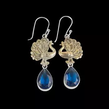 Лондонский голубой топаз Драгоценный камень 925 Стерлинговое серебро Ювелирные изделия Ручная работа Серьги 2.20 EE-44-5