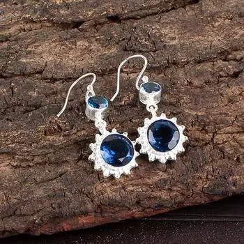 Лондонский голубой топаз драгоценный камень 925 стерлинговое серебро ювелирные изделия ручной работы серьги 1,80 EE-13-8