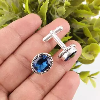 Лондонский голубой топаз Драгоценный камень 925 Стерлинговое серебро Ювелирные изделия Запонки 0,6 Для жениха CL-1-9