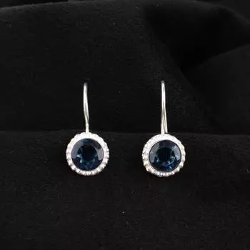 Лондонский голубой топаз Драгоценный камень 925 Стерлинговое серебро Ювелирные изделия Ручная работа Серьги 0,93 EE-177-5