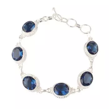 Лондонский голубой топаз Драгоценный камень 925 Стерлинговое серебро Ювелирные изделия Ручной работы Браслет 8,5 RB-2-4