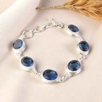 Лондонский голубой топаз Драгоценный камень 925 Стерлинговое серебро Ювелирные изделия Ручной работы Браслет 8.5 RB-3-11