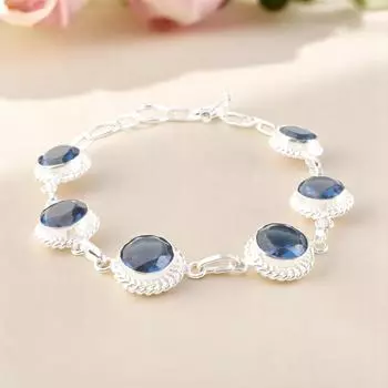 Лондонский голубой топаз Драгоценный камень 925 Стерлинговое серебро Ювелирные изделия Ручной работы Браслет 9 RB-8-8