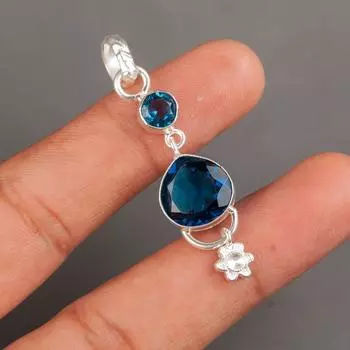 Лондонский голубой топаз Драгоценный камень 925 Стерлинговое серебро Ювелирное изделие Ручной работы Подвеска 2,00 PP-5-7