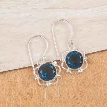 Лондонский голубой топаз Драгоценный камень 925 Стерлинговое серебро Ювелирные изделия Ручная работа Серьги 1.40 EE-56-8