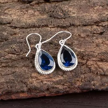 Лондонский голубой топаз Драгоценный камень 925 Стерлинговое серебро Ювелирные изделия ручной работы Серьги 1,40 EE-9-7