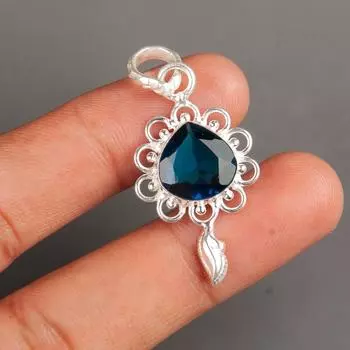 Лондонский голубой топаз Драгоценный камень 925 Стерлинговое серебро Ювелирное изделие ручной работы Подвеска 1,80 PP-4-7