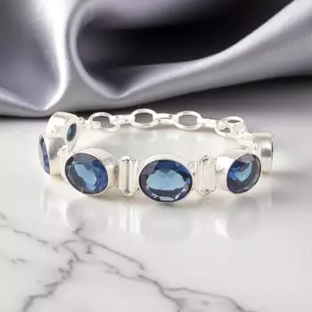 Лондонский голубой топаз Драгоценный камень 925 Стерлинговое серебро Ювелирные изделия Ручной работы Браслет 8 RB-4-8