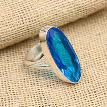Лондонский голубой топаз, драгоценный камень 925, твердые ювелирные изделия из стерлингового серебра, элегантное кольцо для женщин 4 синий